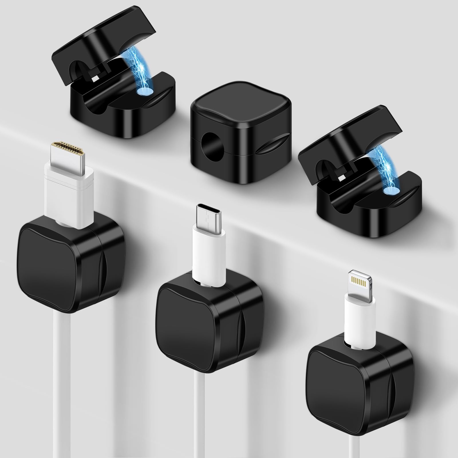 6 Pack Magnetic Cable Clips NISTARCE Cord OrganizerCable Holder [Strong Adhesive] Wire Phone USB Charger Cord Holder Keeper Organizer for NightstandHomeOfficeCarDesk(Black)