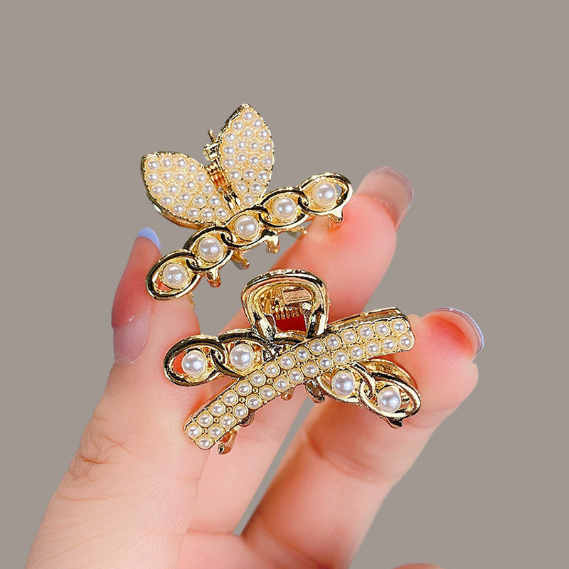 Mini Alloy Hair Claw with Bow and Rhinestones Hairpin
