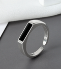 Minimalist Black Bar Adjustable Ring – Silver-Tone Finish
