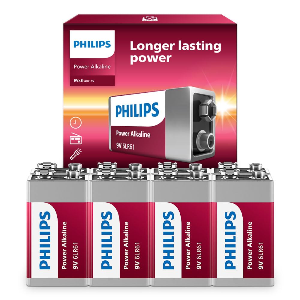 PHILIPS 9 Volt Battery (8-Count) Power Alkaline 9v Batteries