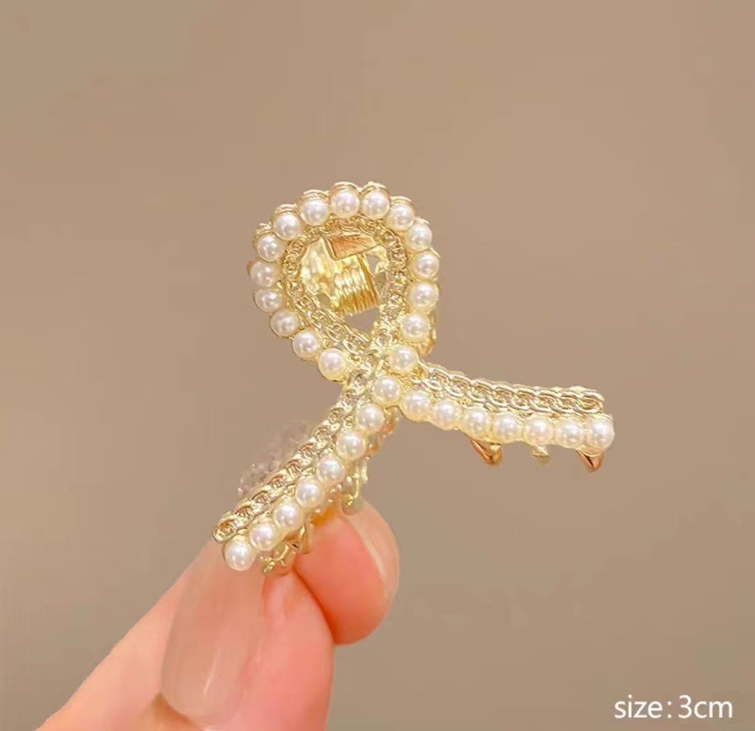 Mini Alloy Hair Claw with Bow and Rhinestones Hairpin