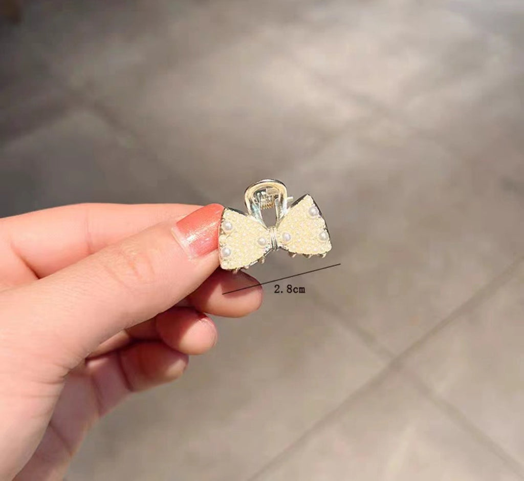 Mini Alloy Hair Claw with Bow and Rhinestones Hairpin