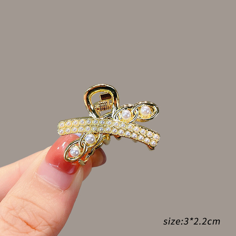 Mini Alloy Hair Claw with Bow and Rhinestones Hairpin