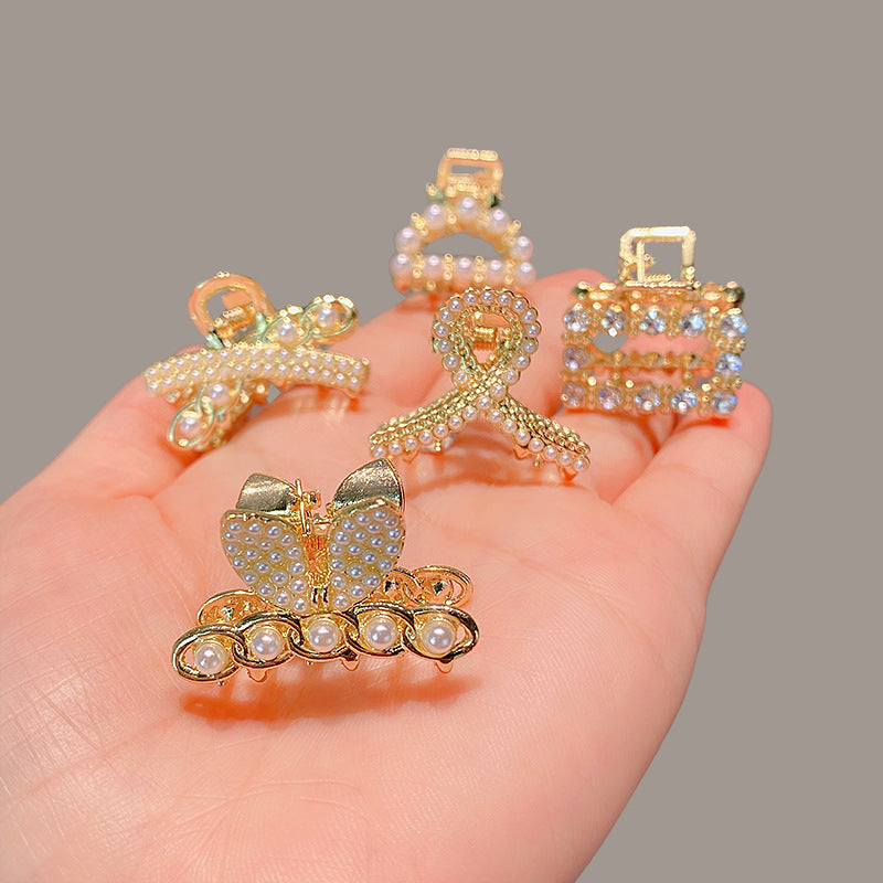 Mini Alloy Hair Claw with Bow and Rhinestones Hairpin