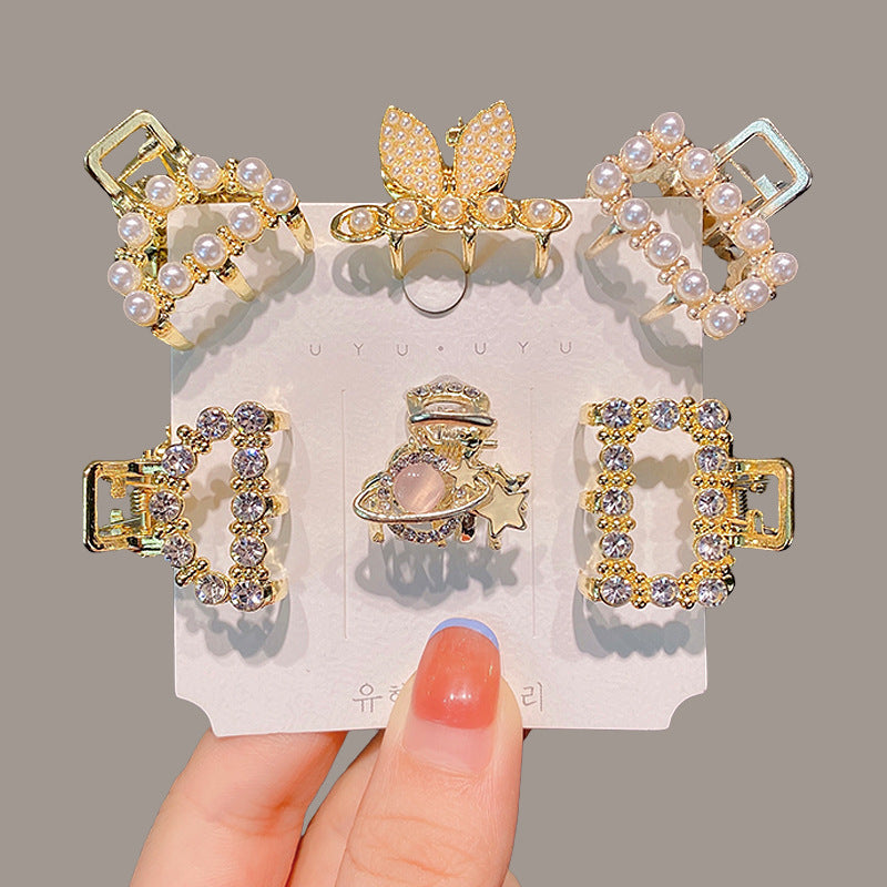 Mini Alloy Hair Claw with Bow and Rhinestones Hairpin